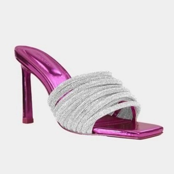 Jonathan Simkhai Lena Metallic Crystal Strap Heel in Fuchsia NEW - Picture 1 of 7